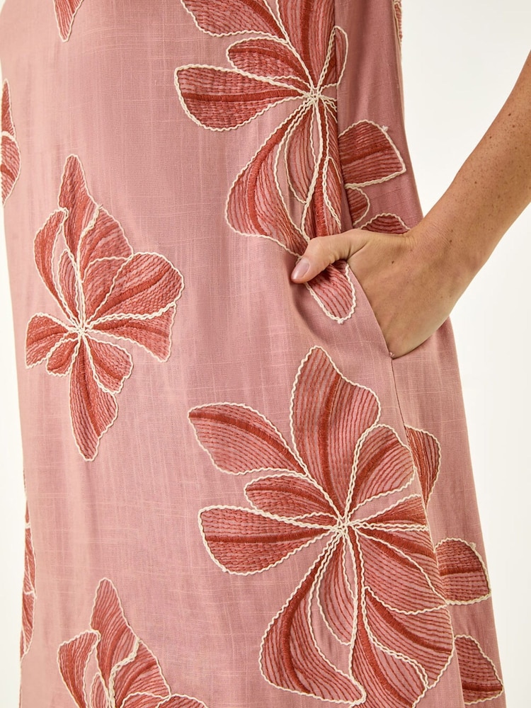 Roman Pink Embroidered Floral Dress - Image 5 of 5
