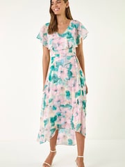 Roman Pink Floral Chiffon Dress - Image 2 of 5