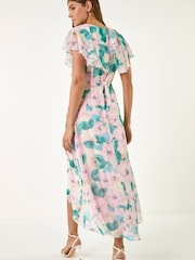 Roman Pink Floral Chiffon Dress - Image 3 of 5