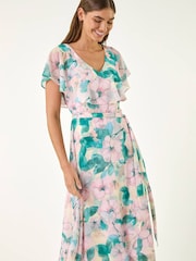 Roman Pink Floral Chiffon Dress - Image 4 of 5