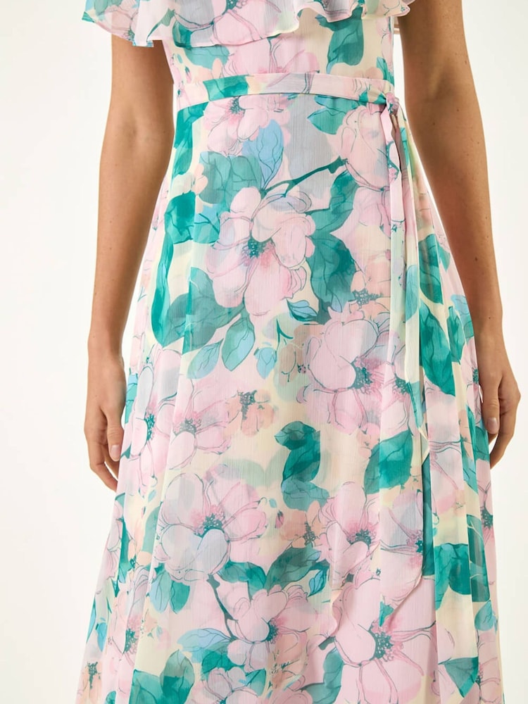 Roman Pink Floral Chiffon Dress - Image 5 of 5 Roman Pink Floral Chiffon Dress - Image 5 of 5