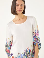 Roman White Floral Border Print Tunic Top - Image 1 of 5