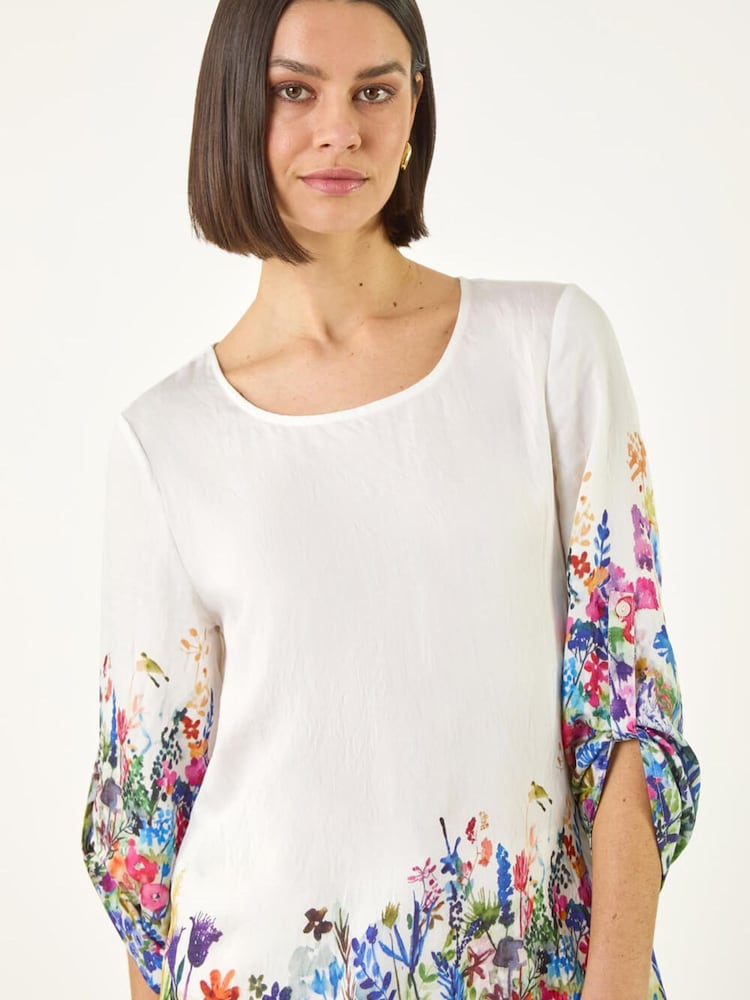 Roman White Floral Border Print Tunic Top - Image 1 of 5
