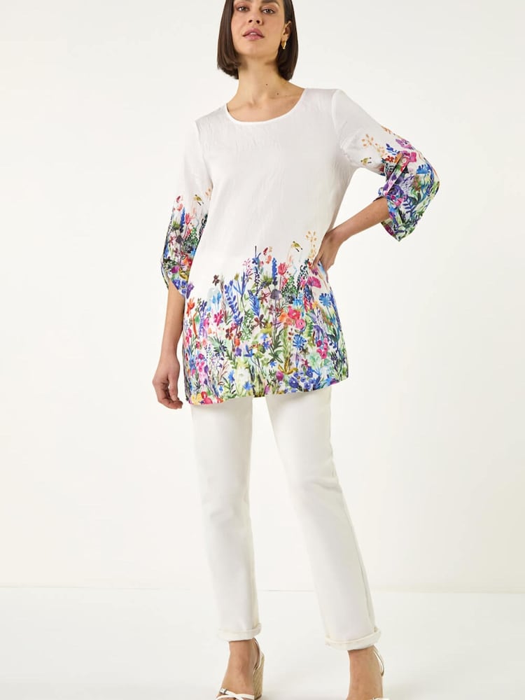 Roman White Floral Border Print Tunic Top - Image 2 of 5