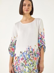 Roman White Floral Border Print Tunic Top - Image 4 of 5