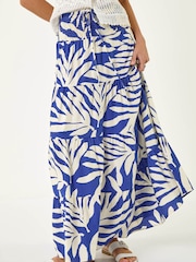 Roman Blue Mono Print Shirred Maxi Skirt - Image 1 of 5