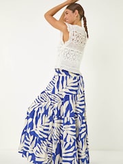 Roman Blue Mono Print Shirred Maxi Skirt - Image 2 of 5