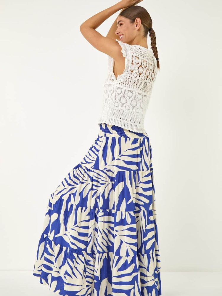 Roman Blue Mono Print Shirred Maxi Skirt - Image 2 of 5
