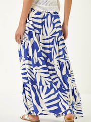Roman Blue Mono Print Shirred Maxi Skirt - Image 3 of 5