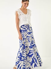 Roman Blue Mono Print Shirred Maxi Skirt - Image 4 of 5