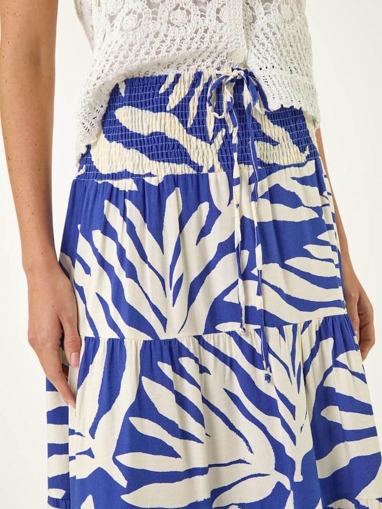 Roman Blue Mono Print Shirred Maxi Skirt - Image 5 of 5
