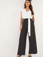 Roman Black Colour Block V-Neck Jumpsuit - Image 1 of 5