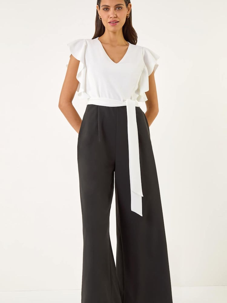 Roman Black Colour Block V-Neck Jumpsuit - Image 2 of 5