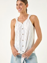 Roman White Broderie Tie Front Button Top - Image 1 of 5