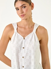 Roman White Broderie Tie Front Button Top - Image 4 of 5