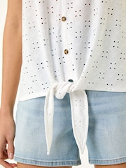 Roman White Broderie Tie Front Button Top - Image 5 of 5
