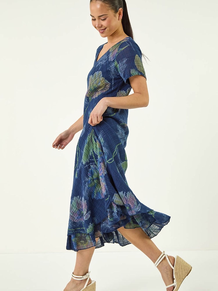 Roman Blue Petite Abstract Print Layered Hem Dress - Image 1 of 5