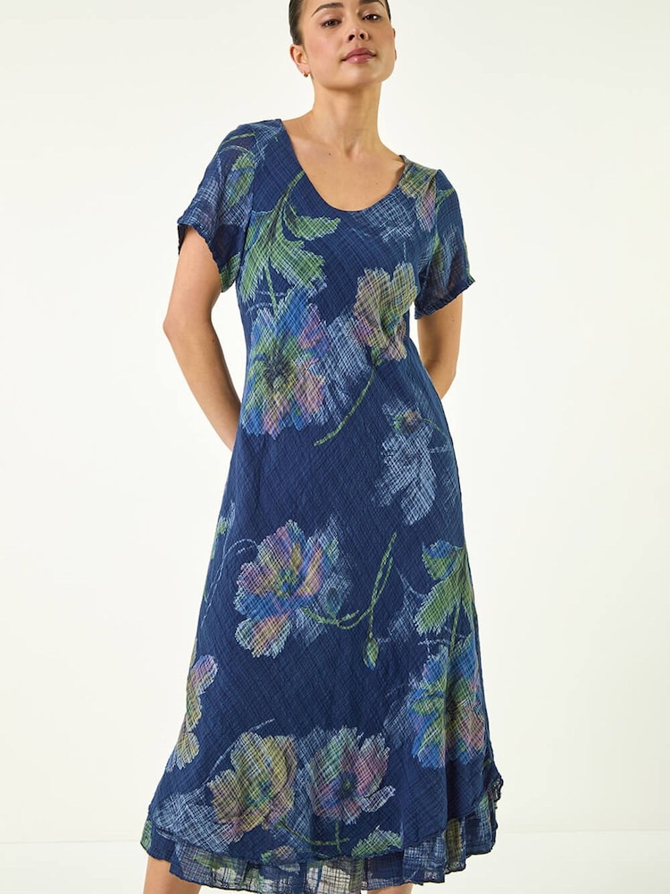 Roman Blue Petite Abstract Print Layered Hem Dress - Image 2 of 5