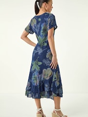Roman Blue Petite Abstract Print Layered Hem Dress - Image 3 of 5