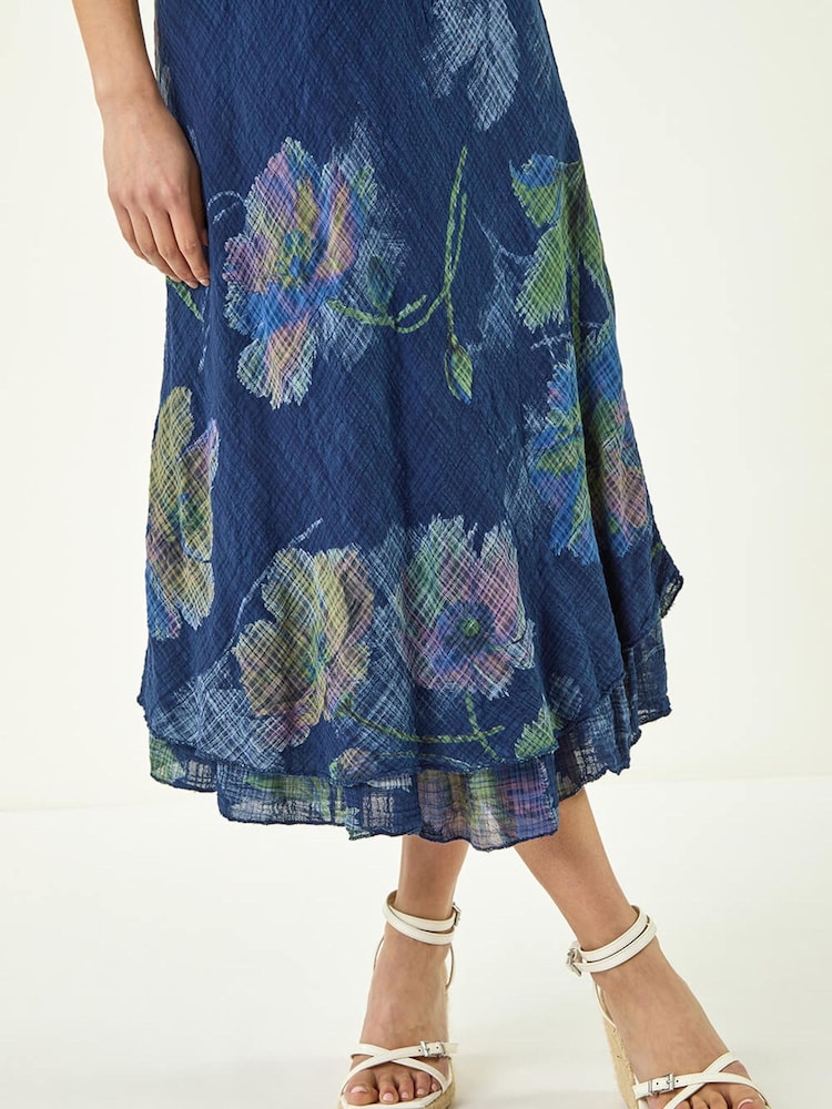 Roman Blue Petite Abstract Print Layered Hem Dress - Image 5 of 5