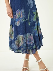 Roman Blue Petite Abstract Print Layered Hem Dress - Image 6 of 6