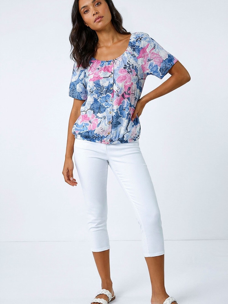 Roman Pink Floral Burnout Buttoned Top - Image 1 of 5