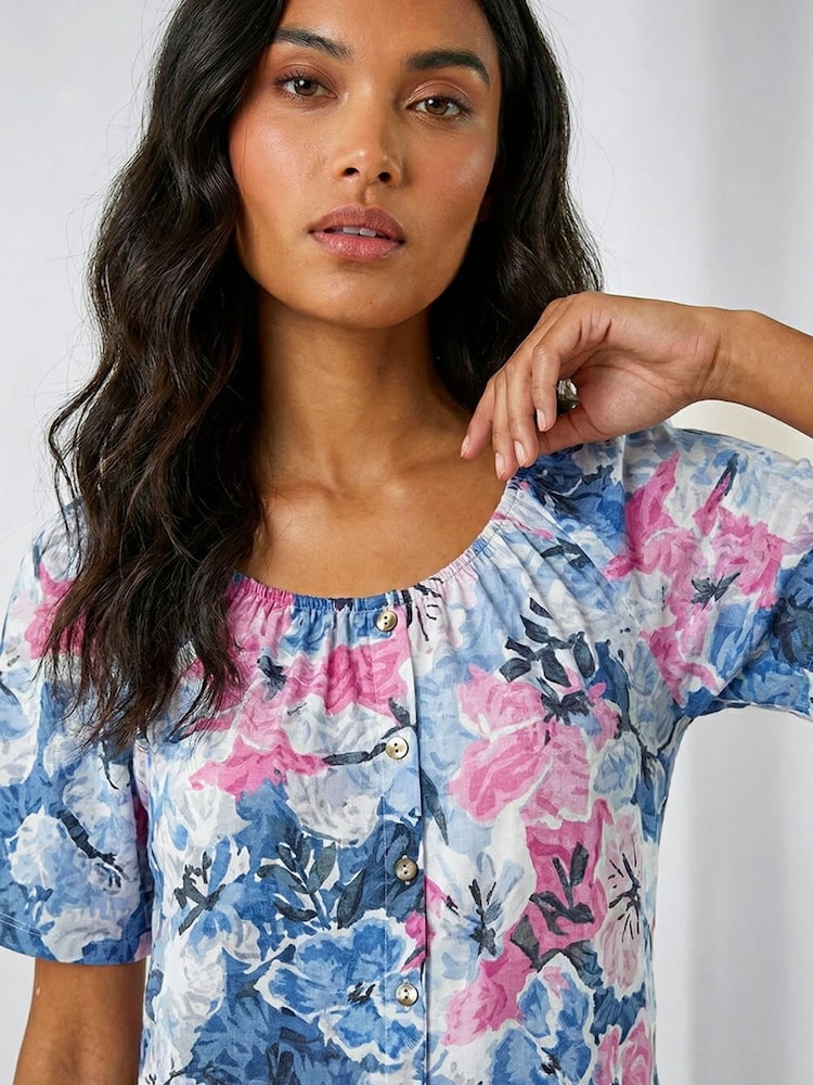 Roman Pink Floral Burnout Buttoned Top - Image 2 of 5