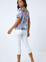 Roman Pink Floral Burnout Buttoned Top - Image 4 of 5