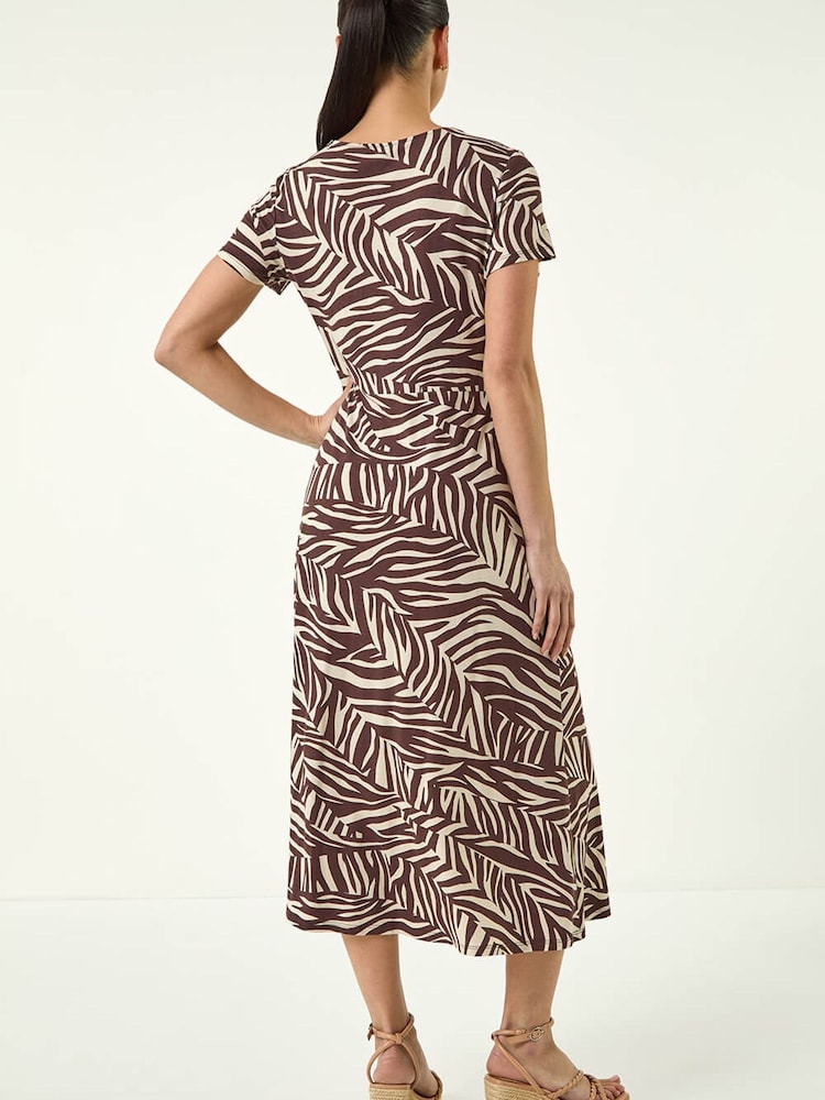 brown and white zebra print dress Brown Zebra Print Puff Sleeve Ella Midi Dress