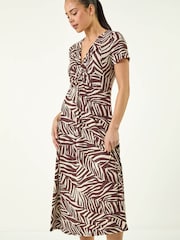 Roman Brown Petite Zebra Knot Dress - Image 4 of 5