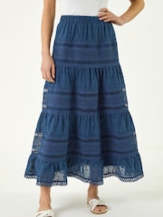 Roman Blue Petite Lace Trim Maxi Skirt - Image 1 of 5