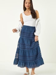 Roman Blue Petite Lace Trim Maxi Skirt - Image 2 of 5