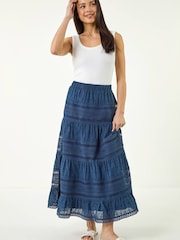 Roman Blue Petite Lace Trim Maxi Skirt - Image 4 of 5