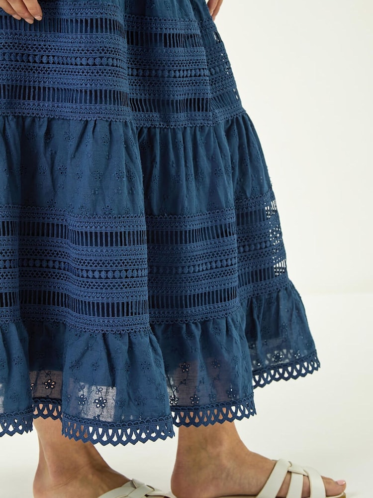 Roman Blue Petite Lace Trim Maxi Skirt - Image 5 of 5 Roman Blue Petite Lace Trim Maxi Skirt - Image 5 of 5