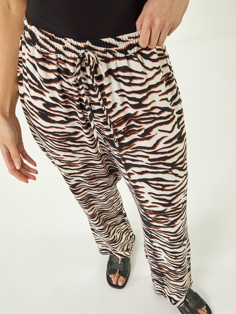 Roman Black Petite Zebra Print Trousers - Image 1 of 5 Roman Black Petite Zebra Print Trousers - Image 1 of 5