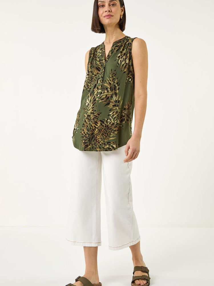 Roman Green Leaf Print Stretch Vest Top - Image 2 of 5