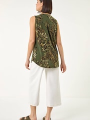 Roman Green Leaf Print Stretch Vest Top - Image 3 of 5