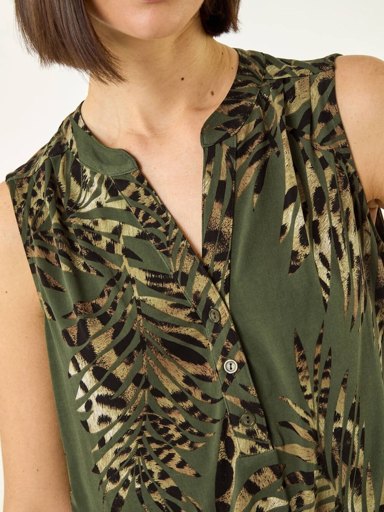 Roman Green Leaf Print Stretch Vest Top - Image 5 of 5