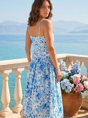 Roman Blue Petite Floral Strappy Drop Waist Dress - Image 3 of 4