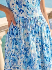 Roman Blue Petite Floral Strappy Drop Waist Dress - Image 4 of 4