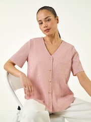 Roman Pink Petite Gingham Buttoned Top - Image 1 of 5