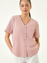 Roman Pink Petite Gingham Buttoned Top - Image 2 of 5
