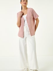 Roman Pink Petite Gingham Buttoned Top - Image 4 of 5