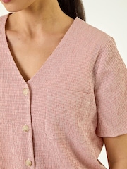 Roman Pink Petite Gingham Buttoned Top - Image 5 of 5