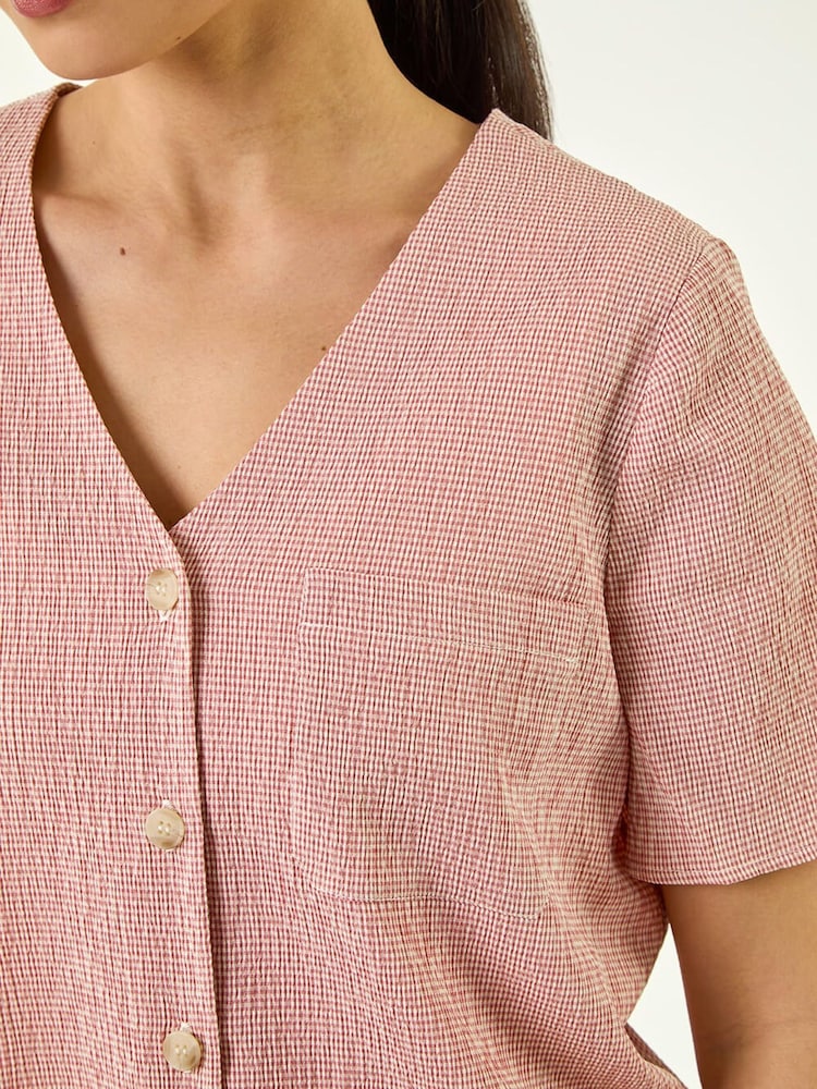 Roman Pink Petite Gingham Buttoned Top - Image 5 of 5 Roman Pink Petite Gingham Buttoned Top - Image 5 of 5