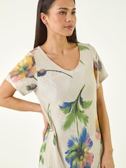 Roman Natural Petite Floral Print Layered Hem Dress - Image 4 of 5