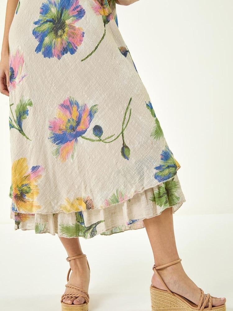 Roman Natural Petite Floral Print Layered Hem Dress - Image 5 of 5