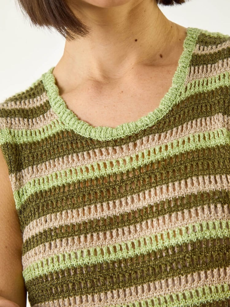 Roman Green Shimmer Stripe Knit Vest - Image 5 of 5 Roman Green Shimmer Stripe Knit Vest - Image 5 of 5