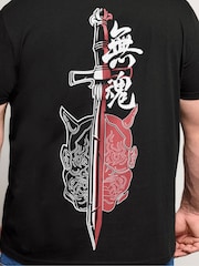 BadRhino Big & Tall Black Longline Sword Split T-Shirt - Image 4 of 7