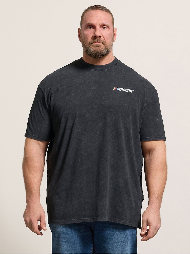 BadRhino Big & Tall Black Acid Wash Nascar T-Shirt - Image 1 of 7